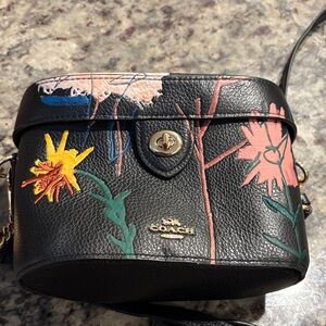 Basquiat Coach Black Crossbody Bag with Vibrant Floral Pattern